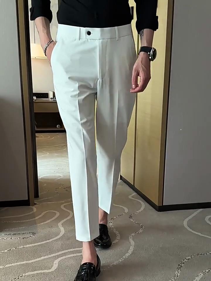 Summer Men's Suit Pants Solid Color Korean Slim Smart Casual Ankle-Length Pants Men Wedding Dress Office Suit Trousers Man