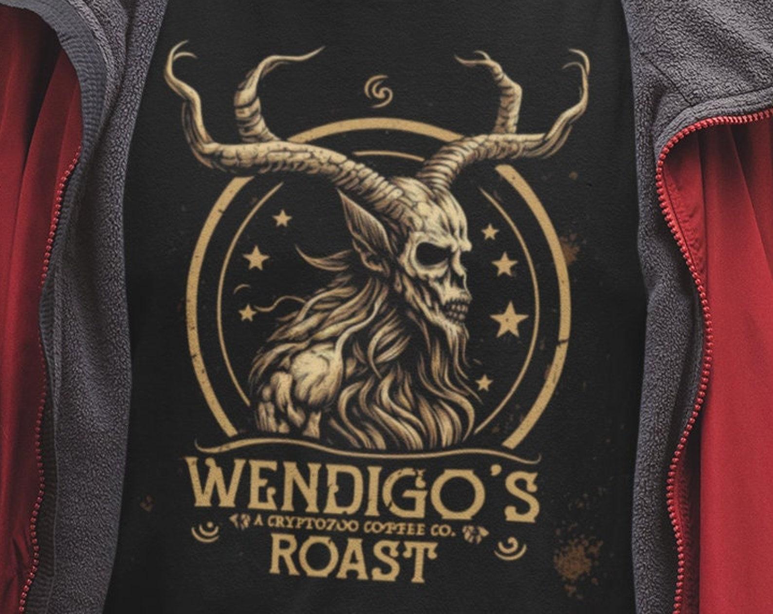 Wendigo Coffee Shirt Mythical Creature Graphic Black Tee Wendigos Roast Cryptid Shirt Gothic Style Graphic Tee Gift For Coffee Lover XL