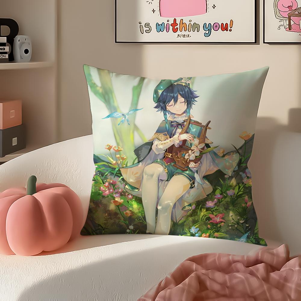 Game Genshin Venti Cushion Cover Pillowcase Short Plush Invisible zipper Room Sofa Cushion Cover