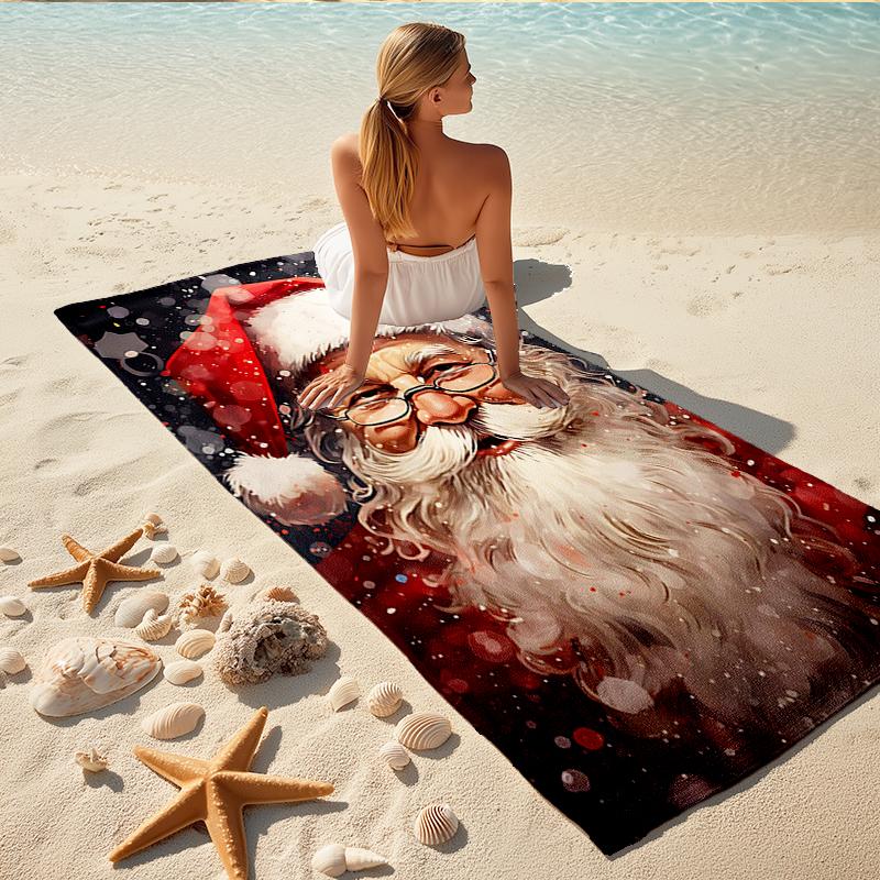 1Pc Santa Claus Christmas Beach Towel Quick Dry Multiuse For Beach Pool Gym Yoga Home Travel Christmas Halloween Xmas Gift S147