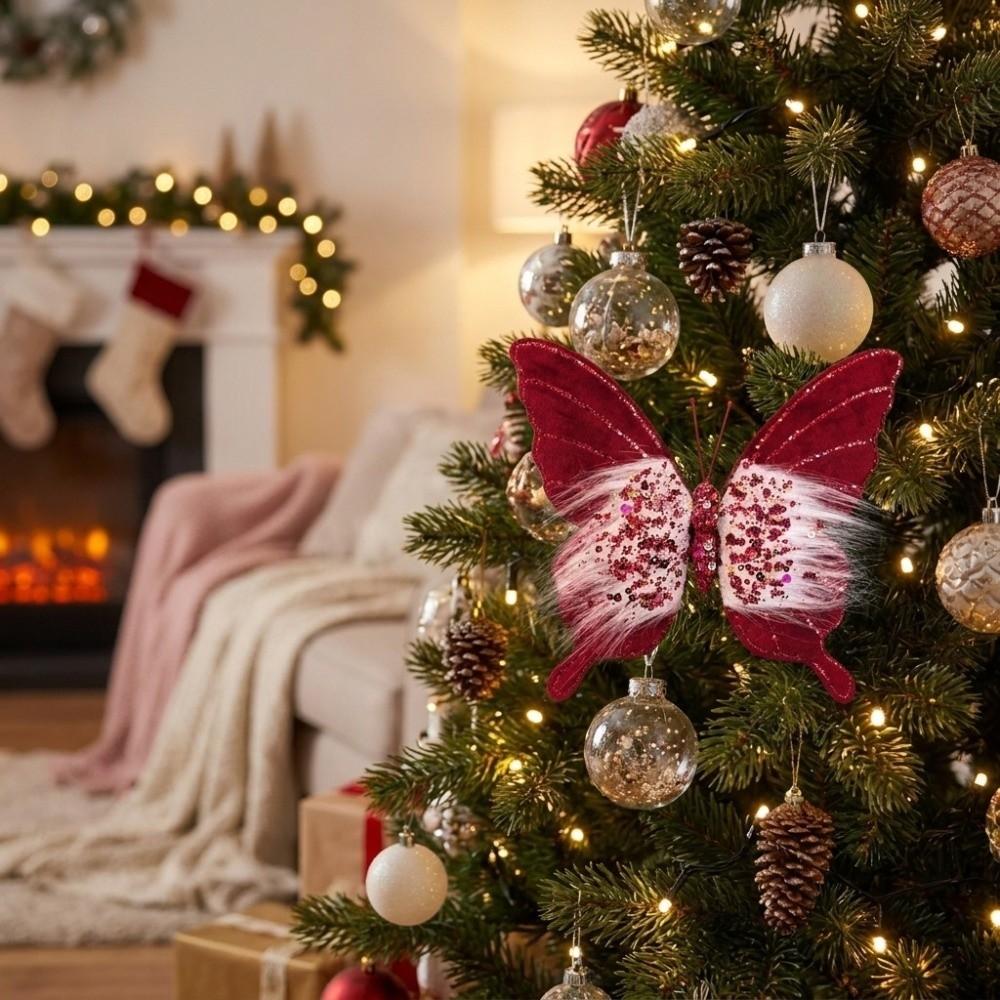 Exquisite Xmas Tree Butterfly Hanging Decor Glitter Artificial Butterfly Pendant Christmas Tree