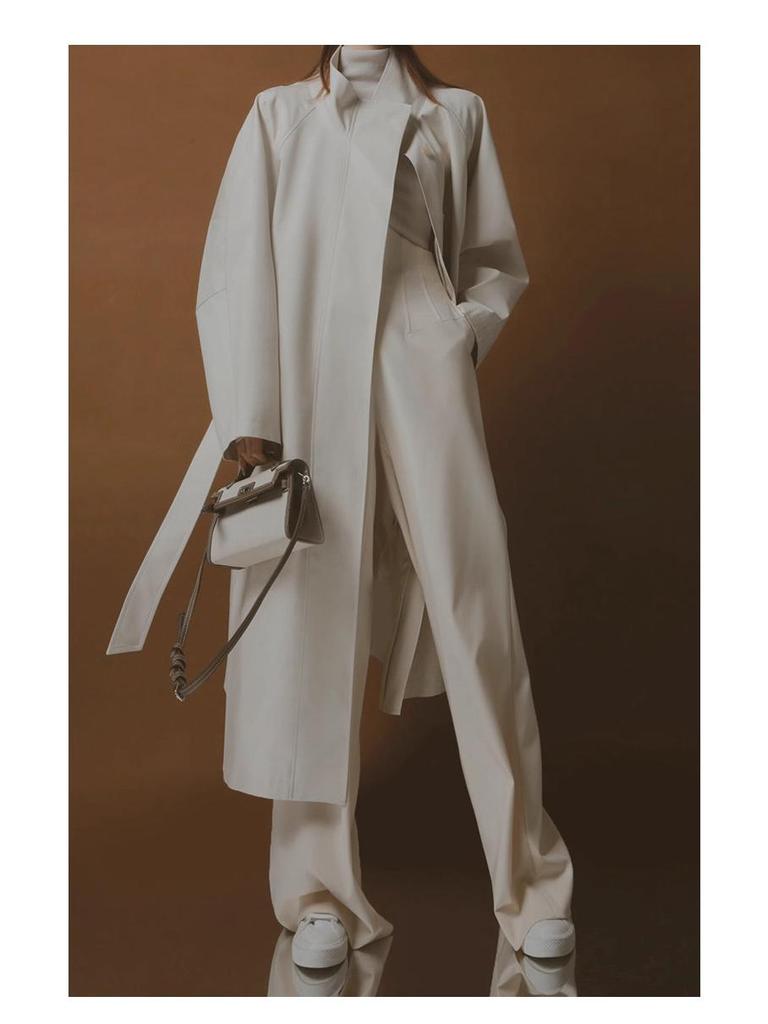 Rongtai Women's Tencel Drapey Trench Coat - Spring 2025 Collection, British Style with Tie-Waist and Stand Collar