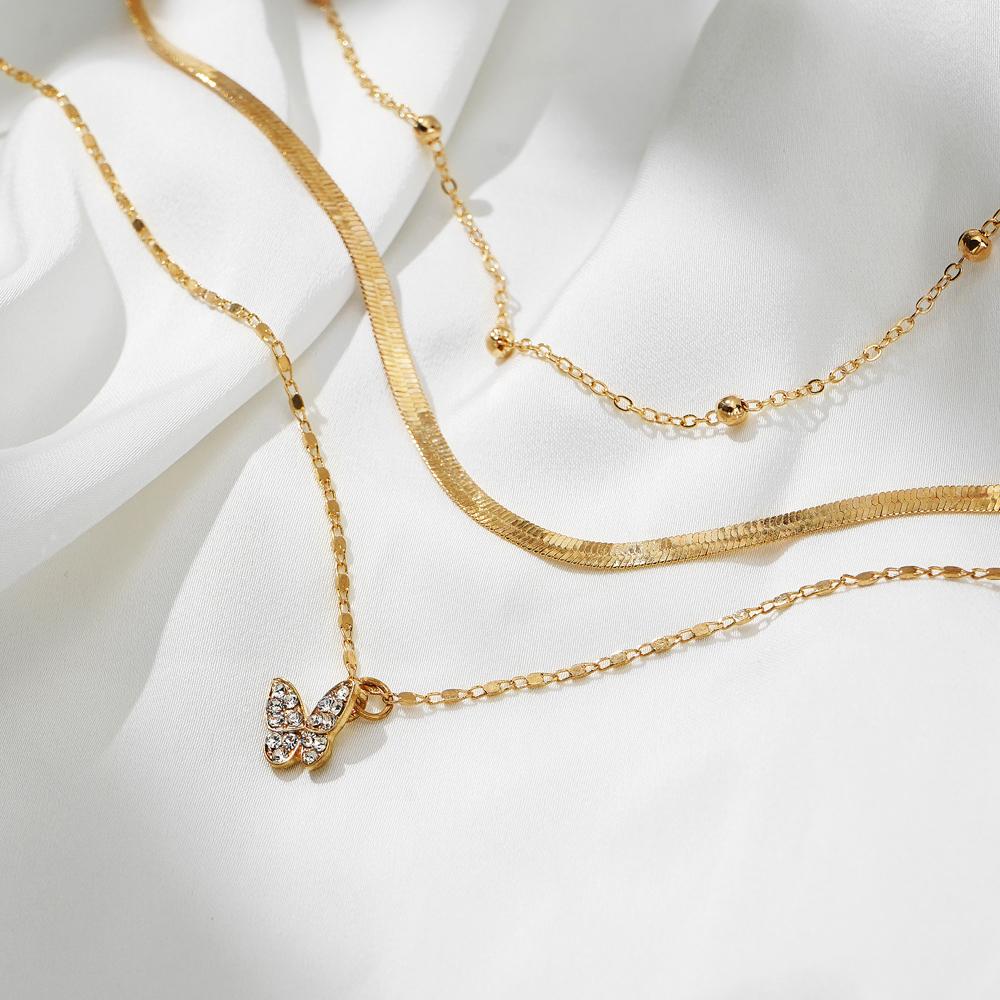 Schmetterlings-Anhänger, luxuriöse, elegante Halskette, Temperament-Charm-Pullover-Kette, dreiteiliges Halsketten-Set