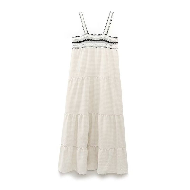 Fashion Style Summer Fashion Women's Wear Contrast Color Lace Patchwork Mid Length Long Length Sling Dress 5770223 712