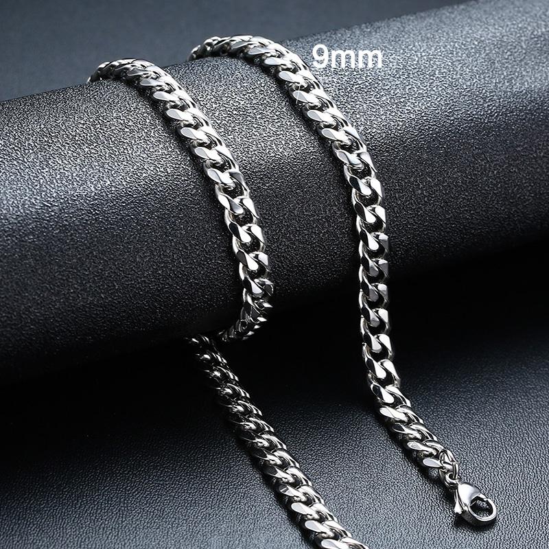 3/5/7/9/11MM Cuban Chain Necklaces for Men Women,Stainless Steel Curb Link Chain Collar,Zircon Gift for Dad Husband BFF