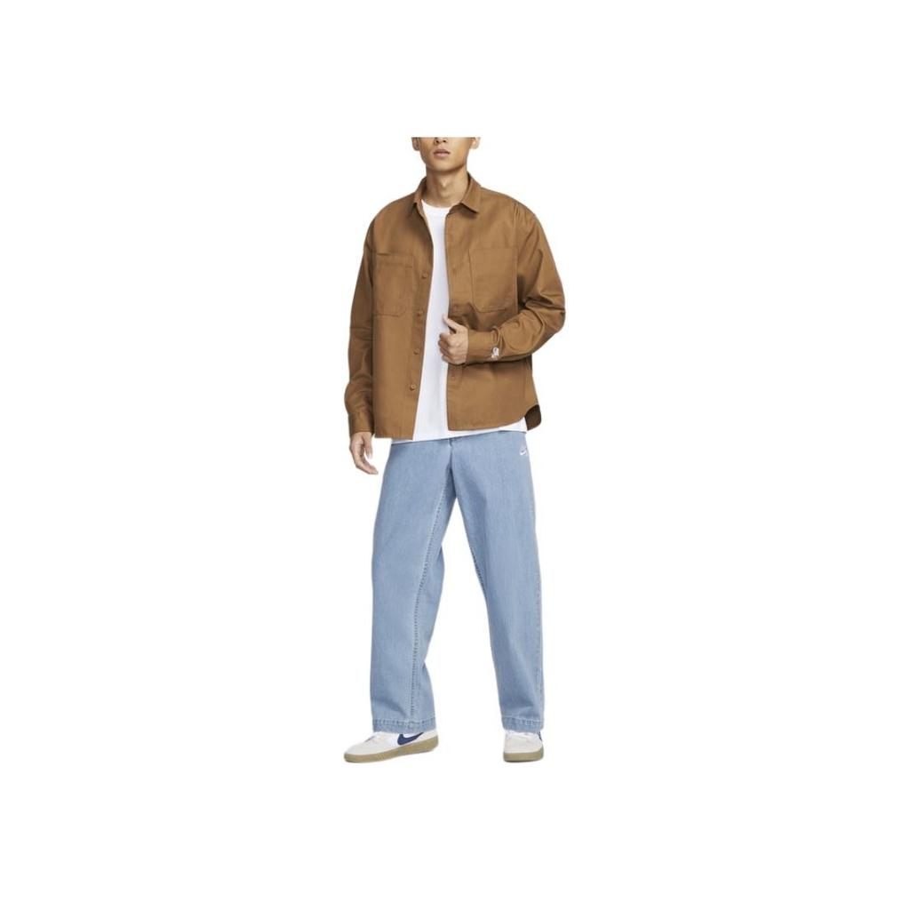 Nike Sb Fashion Polo Loose Multi-Pocket Long Sleeve Shirt Unisex Shirts Light-British-Brown White FV7346281