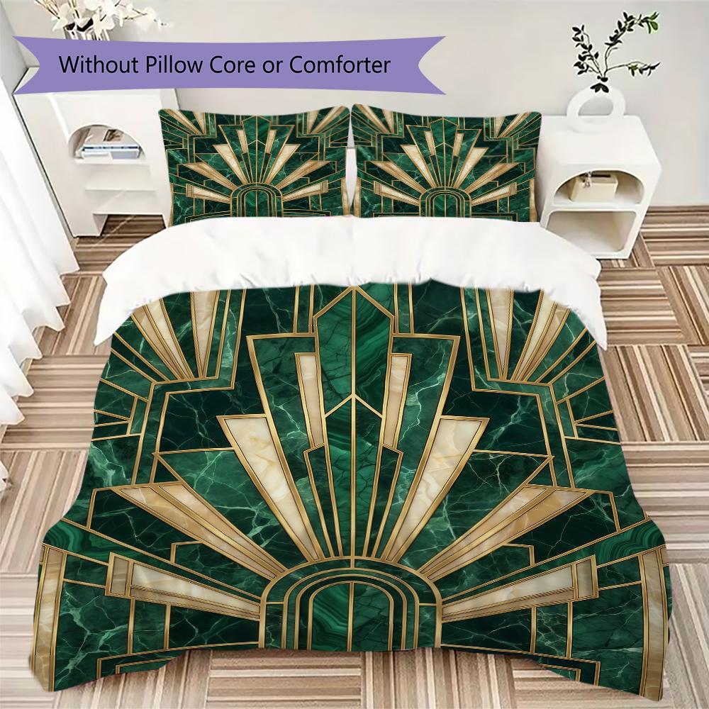 Biancheria da letto con motivo a linee Art Déco Set piumone Copripiumone Federa Decorazione per la casa Regalo di compleanno (1 * copripiumino + 2 * federe senza imbottitura)