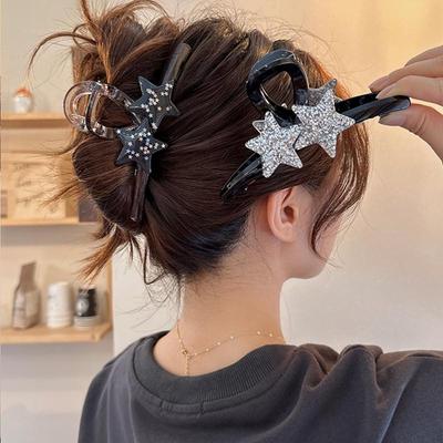 1pc Super Flash Star Premium Shark Clip Exquisite Retro Hair Clip, Women's Large Grab Clip On the Back of the Head