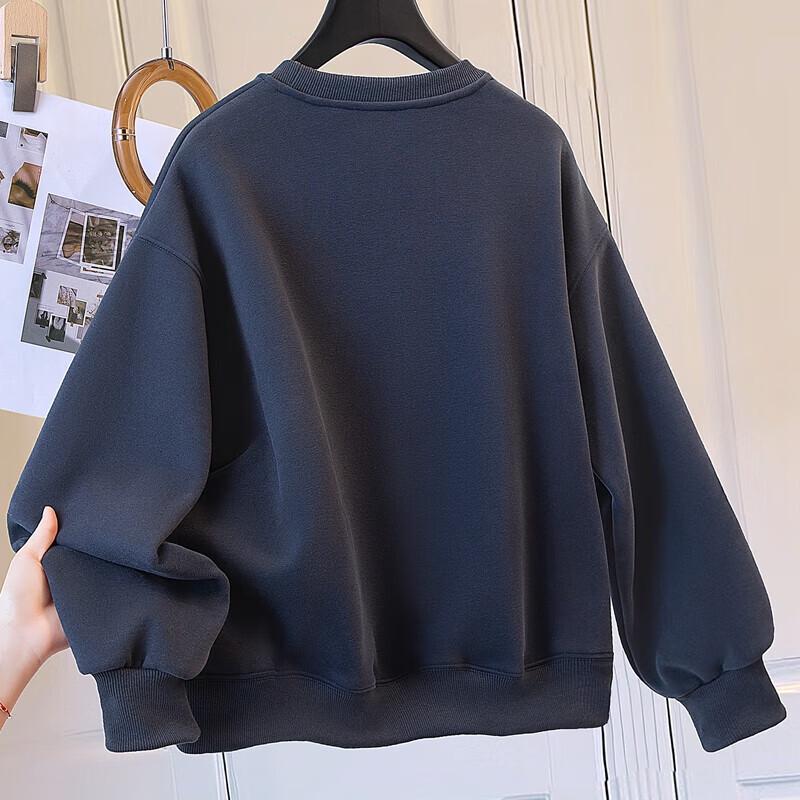 Women's Fashion Fleece-Lined Loose Round Neck Sweatshirt