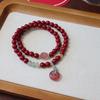 New Chinese Cinnabar Double Circle Bracelet Strawberry Crystal Bracelet. Bangles Women Fashion Jewelry Accessories Gift