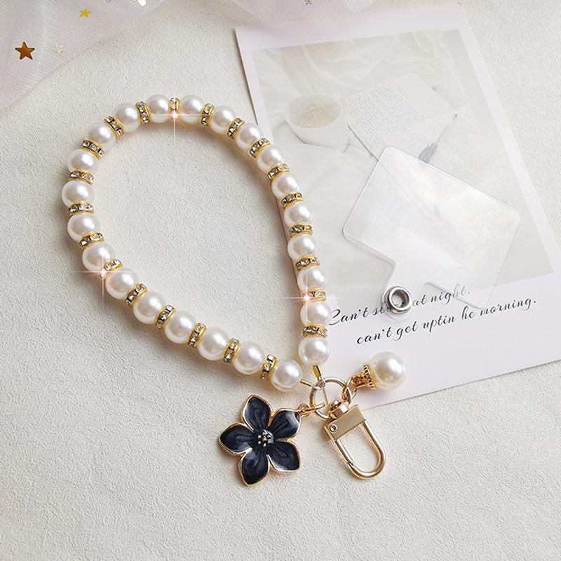 Cute Imitation Pearl Beads Chain Pendant Phone Keychain Bag Hangings Key Chain Mobile Phone Camera Wrist Strap Anti-Lost Pendant