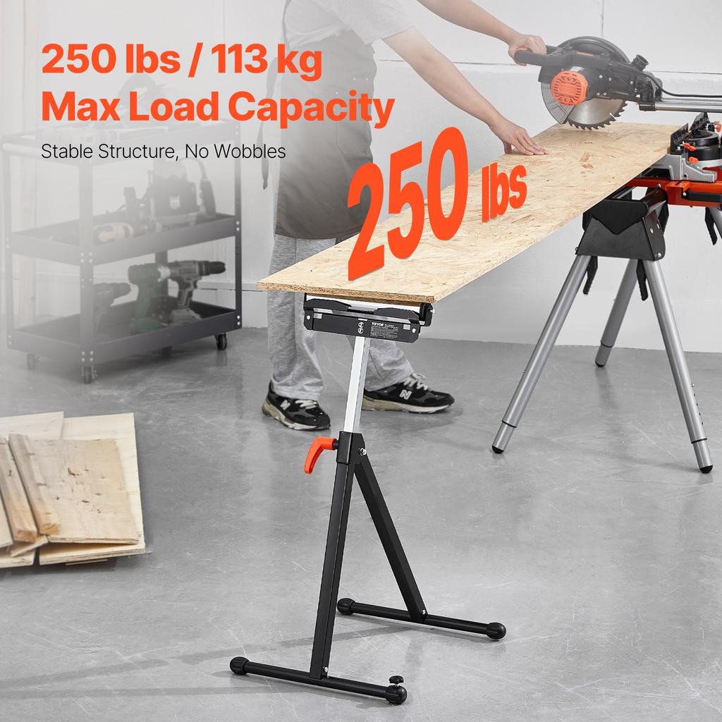 VEVOR 2er-Pack Rollenständer, 113 kg / 250 lbs Tragfähigkeit, 686 mm - 1092 mm / 27 - 43 Zoll Verstellbare Höhe