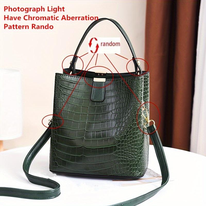 

модная сумка-ведро с крокодиловым узором, модная мини-сумка через плечо, женская сумка и кошелек из искусственной кожи армия зеленый