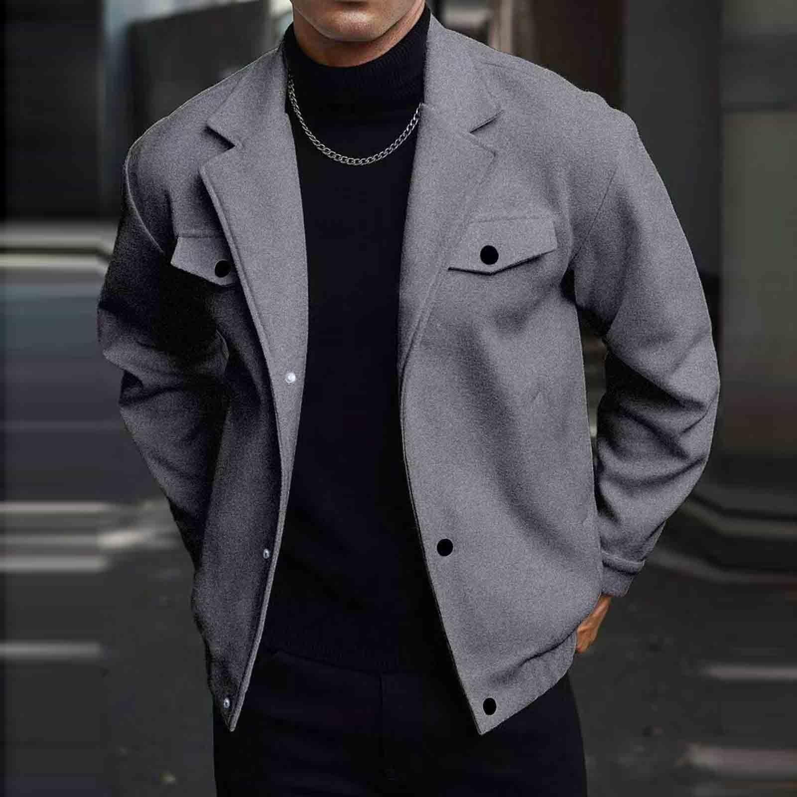 

Мужская рубашка-куртка из смесовой шерсти на пуговицах, шакет с длинным рукавом, повседневная оверсайз-рубашка, рабочая одежда с накладными карманами XXL