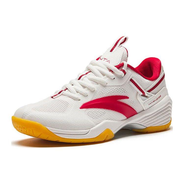 Anta Shock Absorbing Wear Resistant Low Top Badminton Shoes Women sneaker White Red 922424401-3