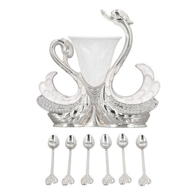 Swan Shape Dinnerware Set Light Luxury Exquisite Elegant Swan Shape Spoon Holder with 6 Spoons for