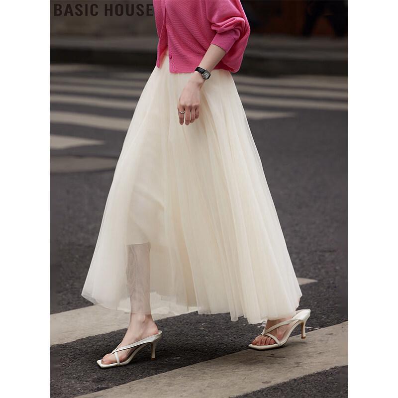 Basic House Women s Mesh A-Line Midi Skirt One Size