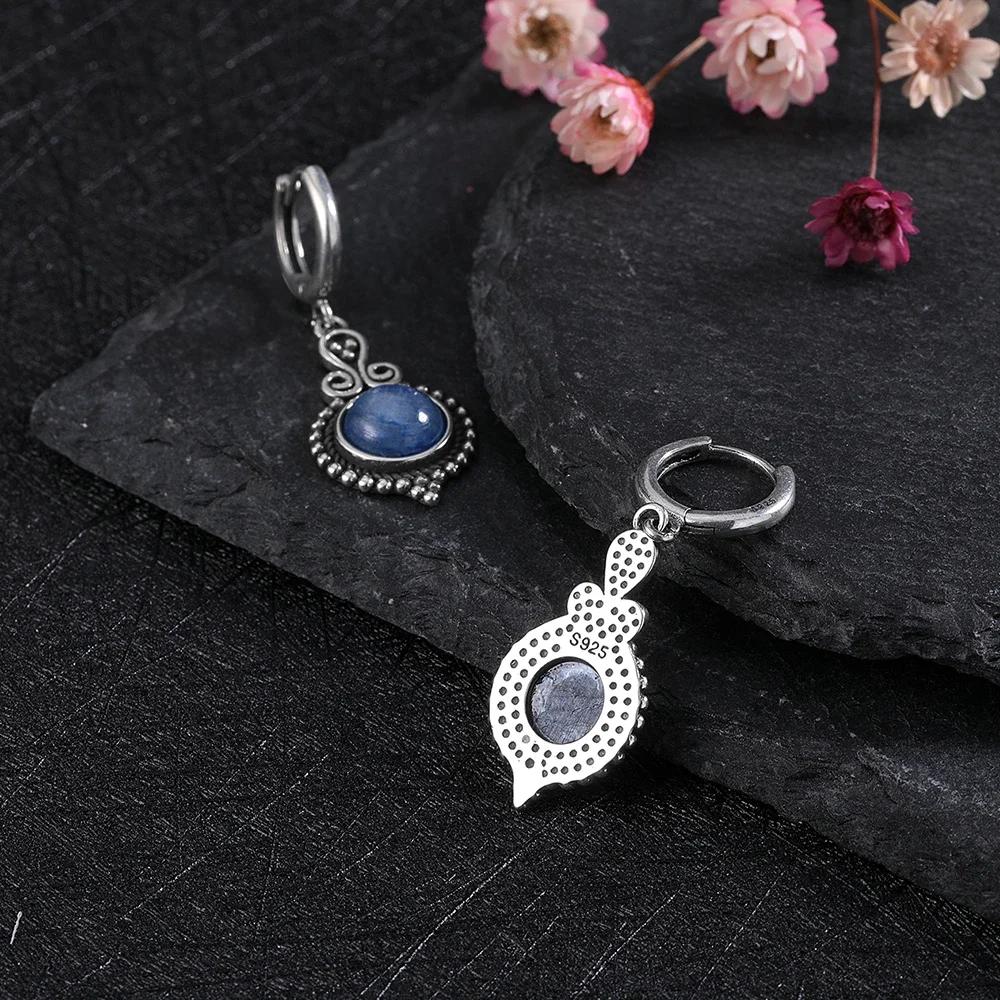 New Elegant Natural Kyanite Silver Drop Earrings for Women Vintage Jewelry Wedding Engagement Hoop Earrings Gifts
