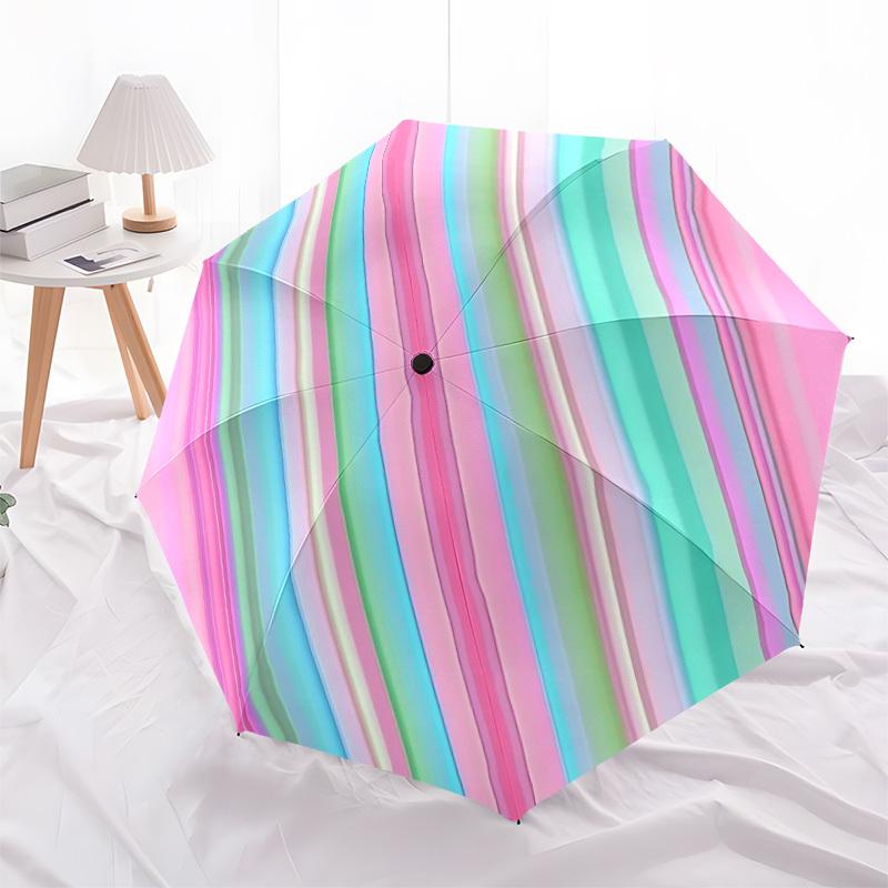 1pc Pastel Stripes Automatic Folding Umbrella Durable Iron Frame,All Seasons Home Travel Outdoor Multifunctional Umbrella yy251115086