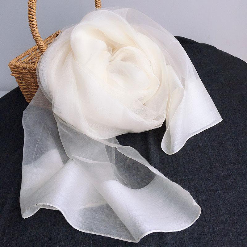 Mulberry Silk Wool Scarf Spring And Autumn Rice White Versatile Thin Shawl Plant Dye Tie-Dye Blue Dye Embryo Cloth