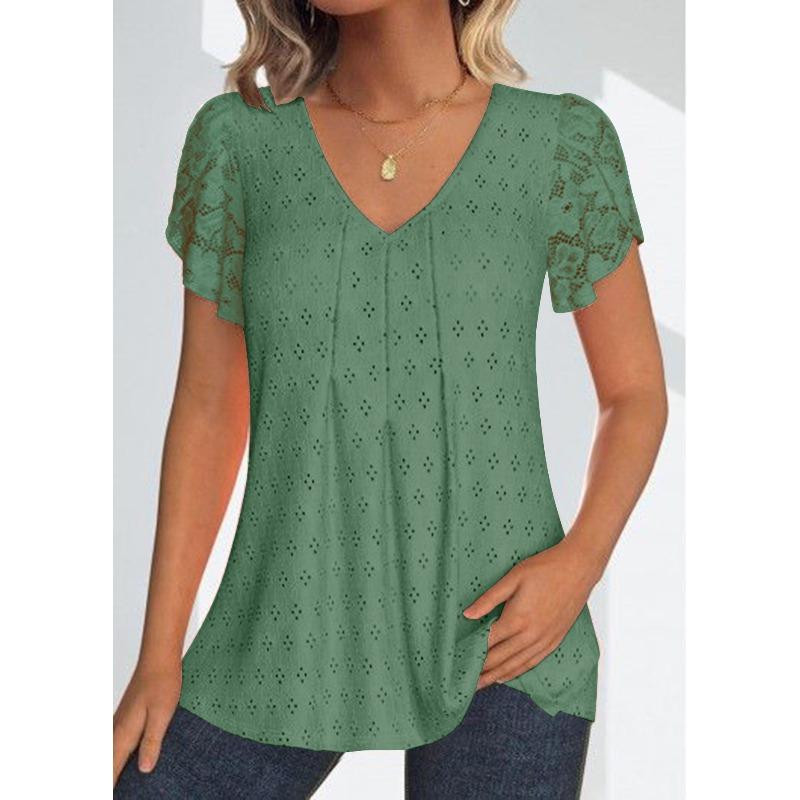 IHUASU Women's Fashion Casual V-Neck Short Sleeve Blouses & Shirts