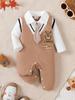 Babyjongen Kleine Meneer Jumpsuit Cartoon Teddybeer Lange mouwen Jumpsuit voor 0-18 Maanden Babyjongens Verjaardagsfeest Kostuums