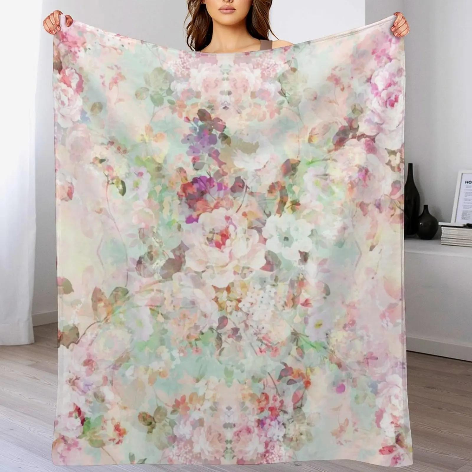 Pink watercolor vintage flowers pattern Throw Blanket Fluffy Cozy Throw Blanket for Home Decor 102x76cm(40x30in)