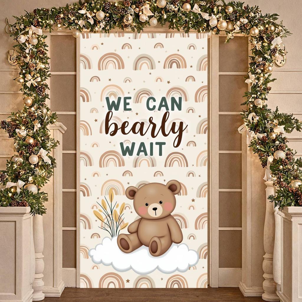 Neutral Shower Banner Teddy Bear Motif Gender Reveal Display Neutral Party Background Cute Animal Design For Home Party