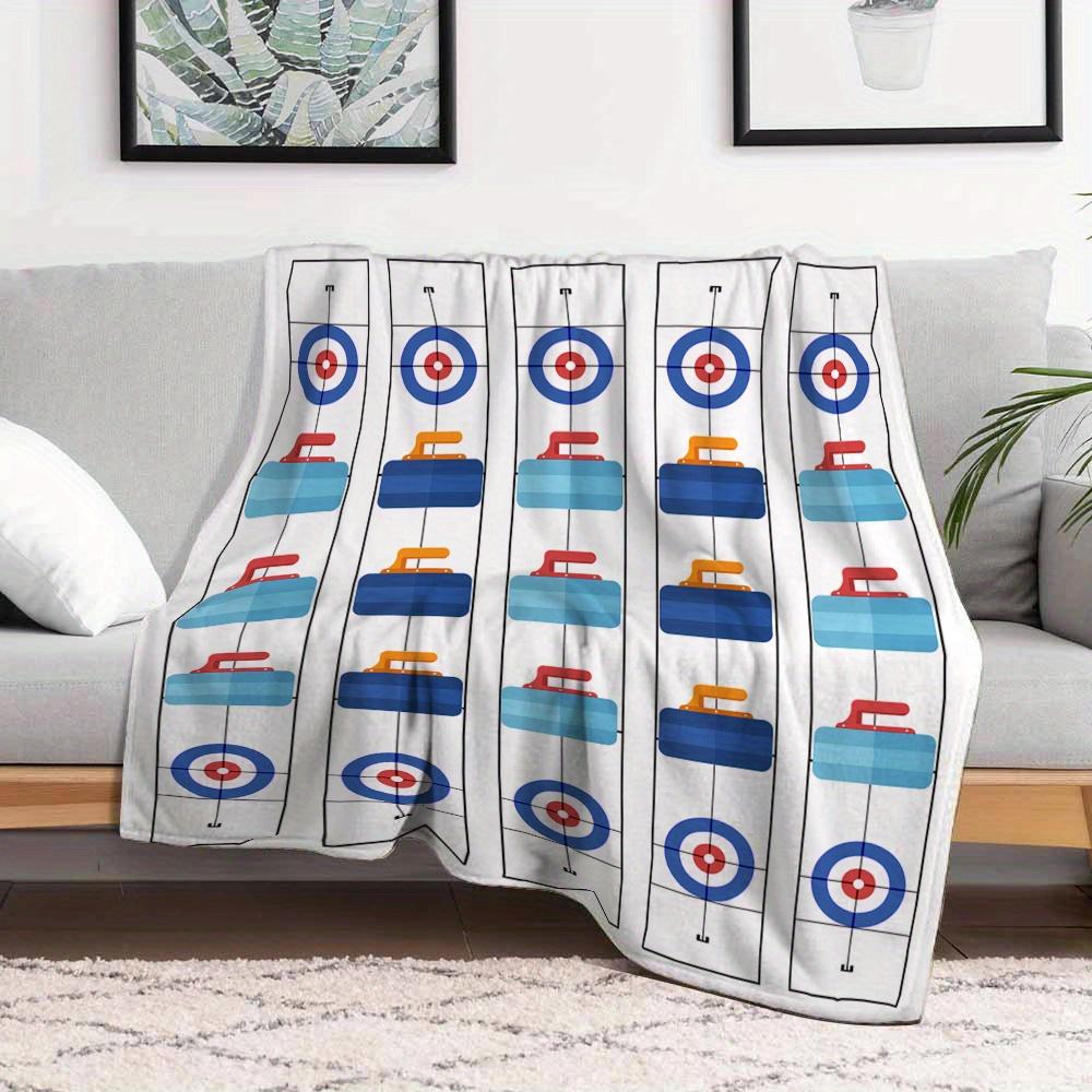 Curling Spiel Muster Flanelldecke Sport Thema Überwurf Weich Gemütlich Wohnzimmer Dekoration Geschenk für Sportler Winter Heimkomfort