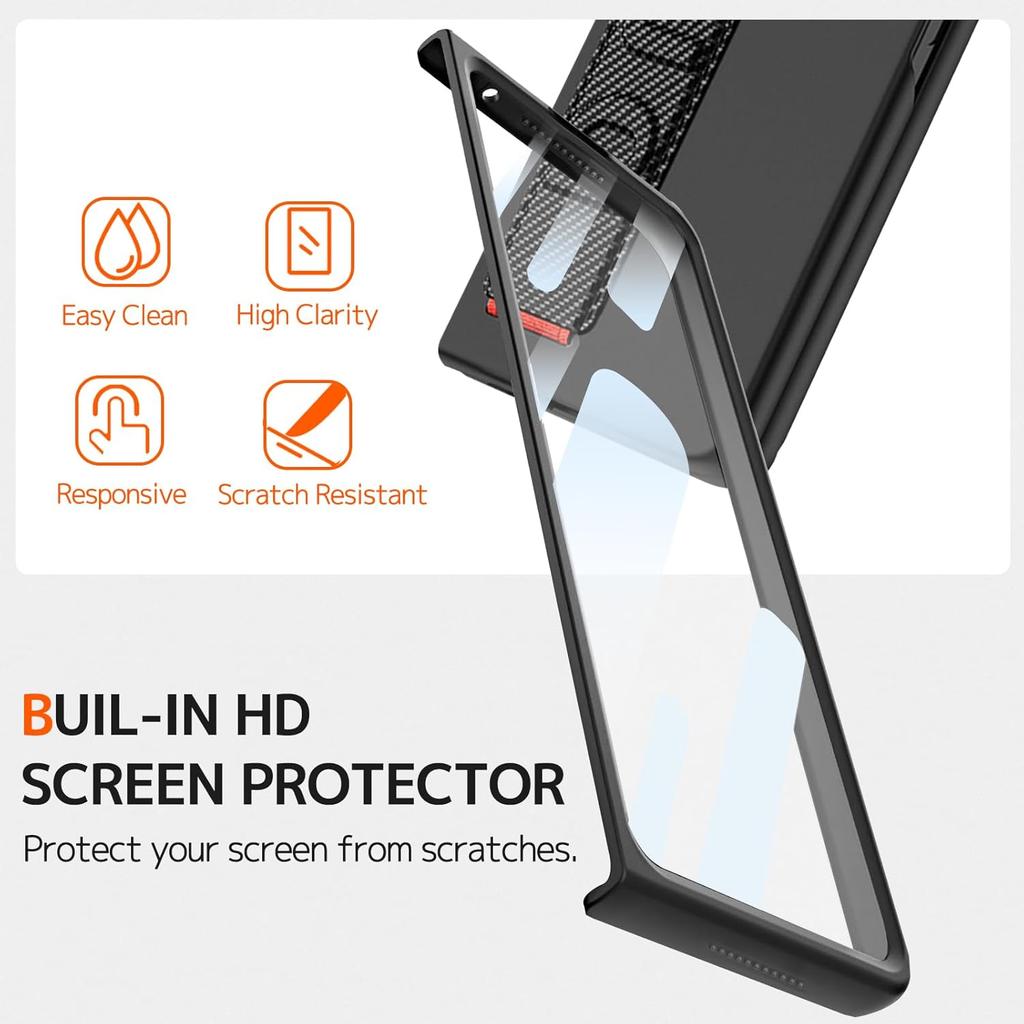 NINKI Compatible Samsung Galaxy Z Fold 6 Case Carbon Fiber with Strap,Shockproof Slim Cover Screen Protector Case for Samsung Z Fold 6 Phone Case