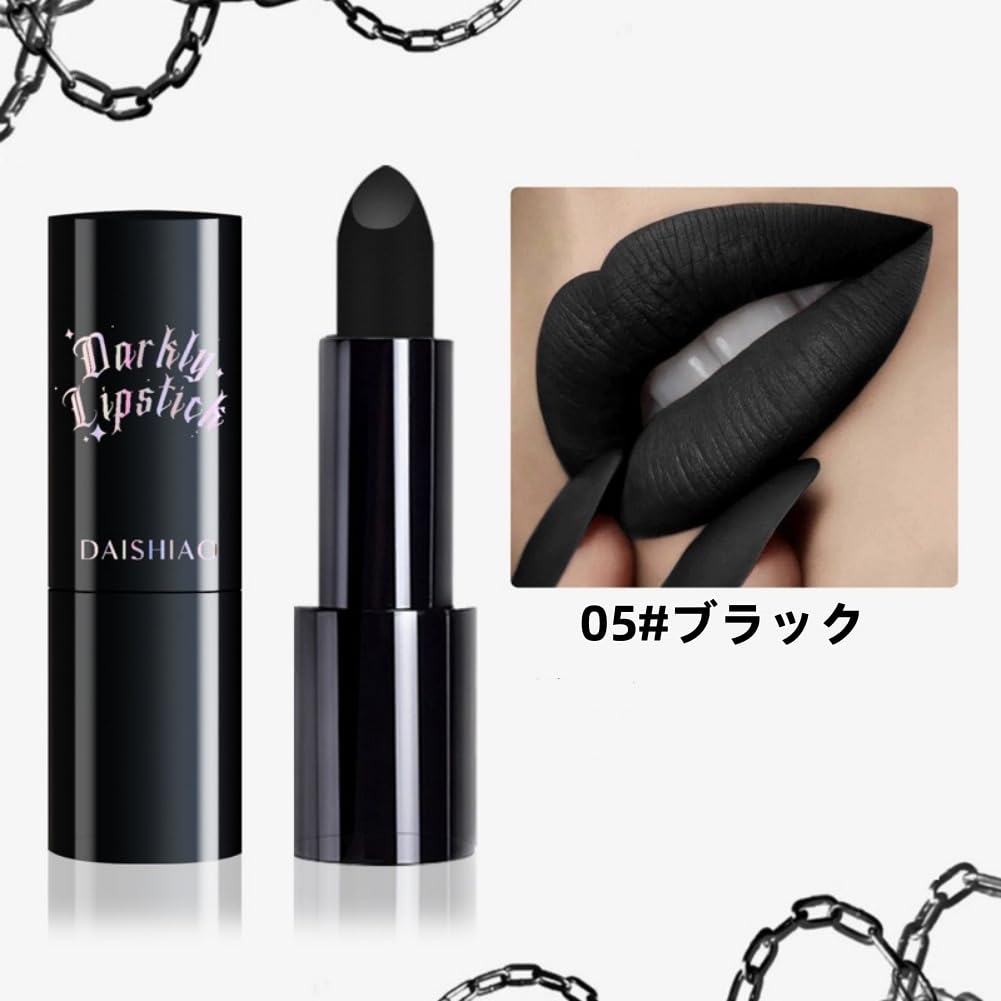Rossetto nero, perfetto per il trucco di Halloween, rossetto a lunga tenuta, ideale per un look gotico retrò come un vampiro o una strega, a lunga tenuta, impermeabile