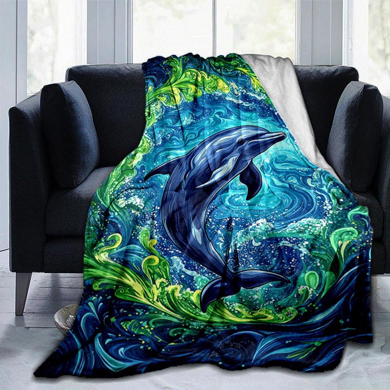 1 Stück Leichtgewichtige Flanelldecke mit Delfin-Aufdruck, Bequeme und Warme Decke, für Camping, Sofa, Bett und Couch, Büro, für Alle Jahreszeiten
