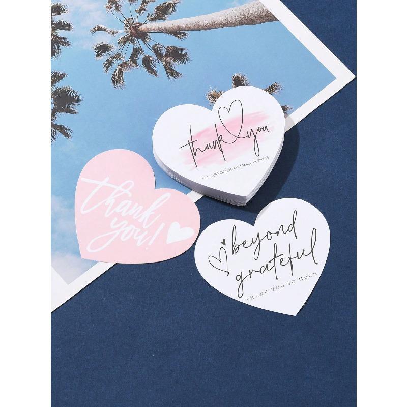 30Pcs/Bag Coated Paper Thank You Greeting Card, Heart with Word Thank You Pattern, 6x7cm