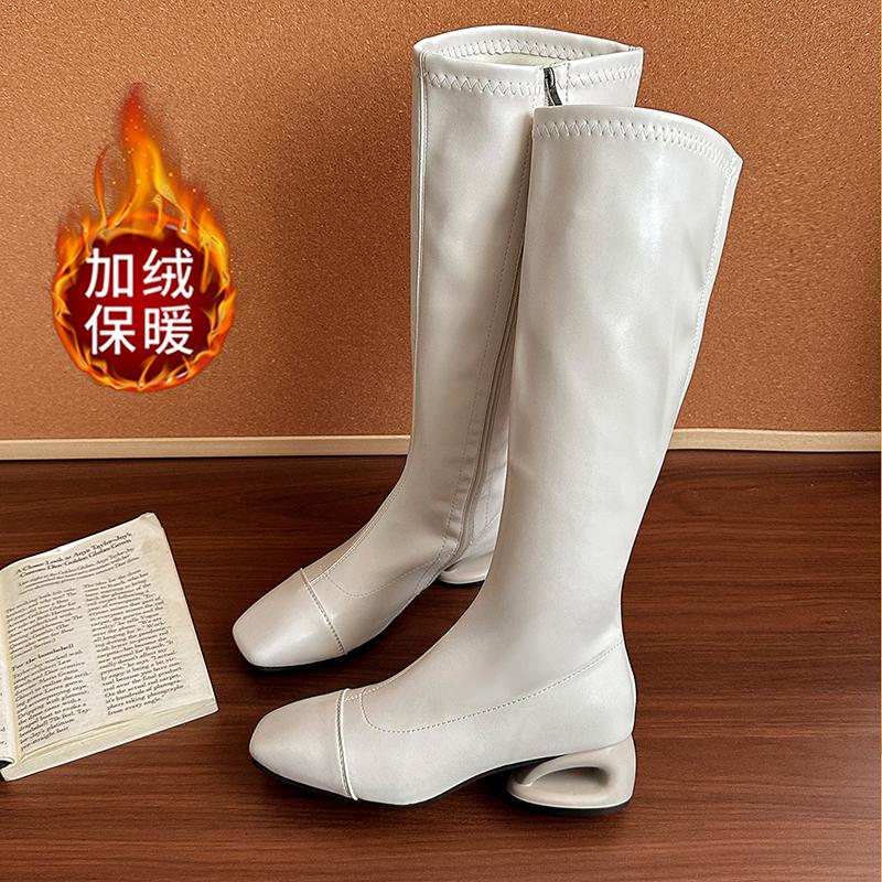 Fashion Vintage Low Heel Woman Knee High Boots Shoes Fashion Ladies Elegant Square Toe Knight Booties