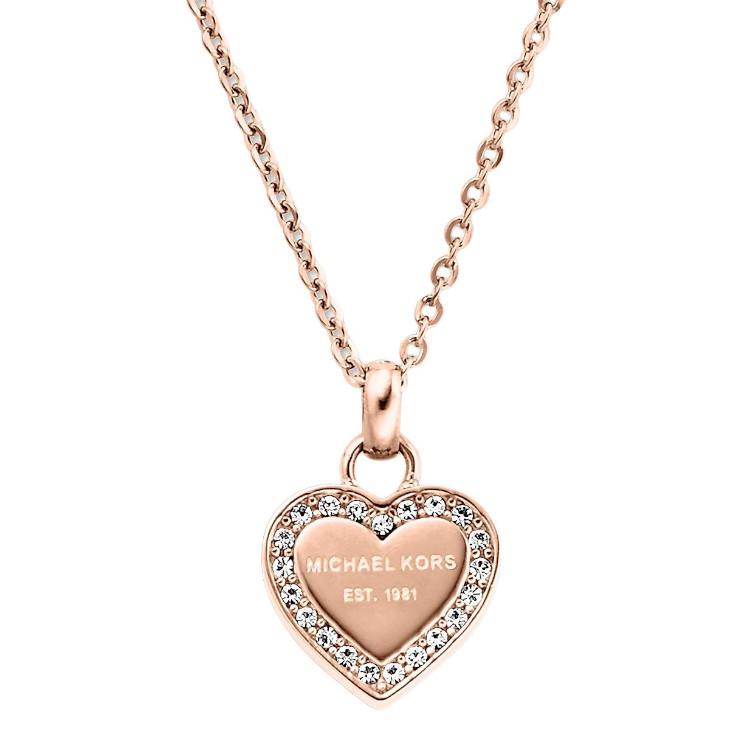 Michael Kors Heart Shaped Design Stainless Steel Diamond Necklace Women necklace Rose-Gold MKJ3971791 F,Rose Gold