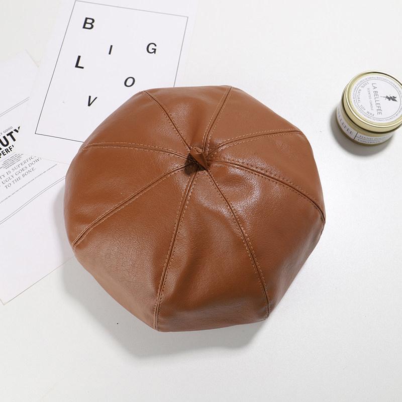 

Pu Leather Newsboy Hat For Baby Solid Color Children S Beret Hats Retro Octagonal Cap Boys Girls Autumn Winter Accessories Korea 50-54cm