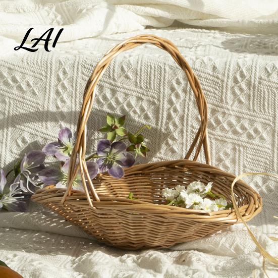 Large Decorative Fruit Holder Willow Storage Basket with Reinforced Handle Capacity Hand-Woven Eco-Friendly Wicker Bin Rustic Organizer Reusable