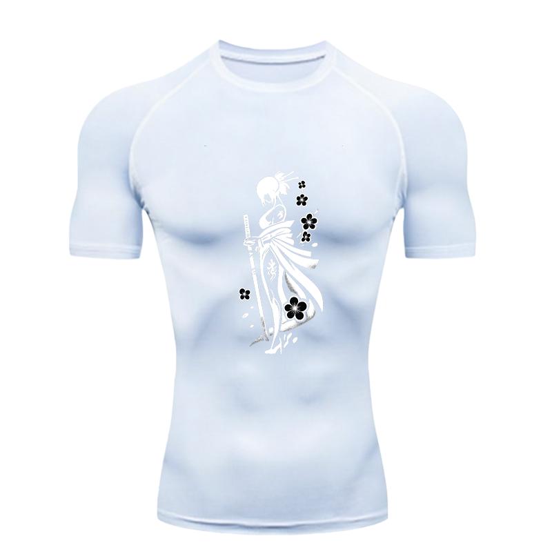 Samurai Woman Pattern Men's Sports T-shirt for Fitness Training Fitness Compression Workout T-Shirt Rashguard Tops T-Shirt