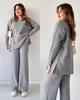 Autumn and Winter Fashion Solid Color Loose Hem Split Knitted Sweater Two-piece Set Women