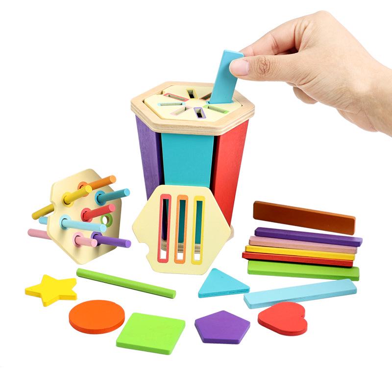 Montessori Wooden Color and Shape Sorting Cup Set for Early Learning and Grip Development 