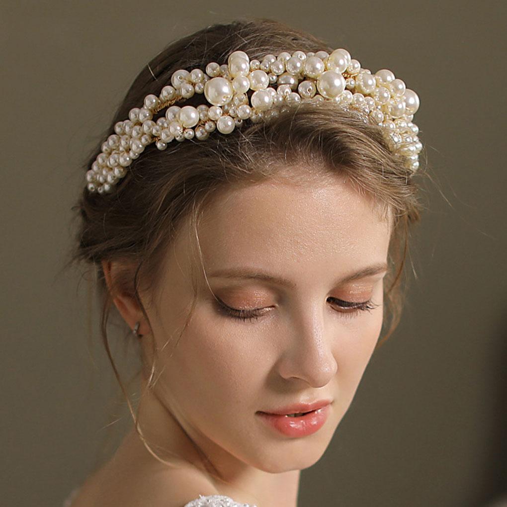 Pearls Beaded Headband Wedding Bridal Engagement Headpiece Headdress Decoration Headwear Accessories for Woman
