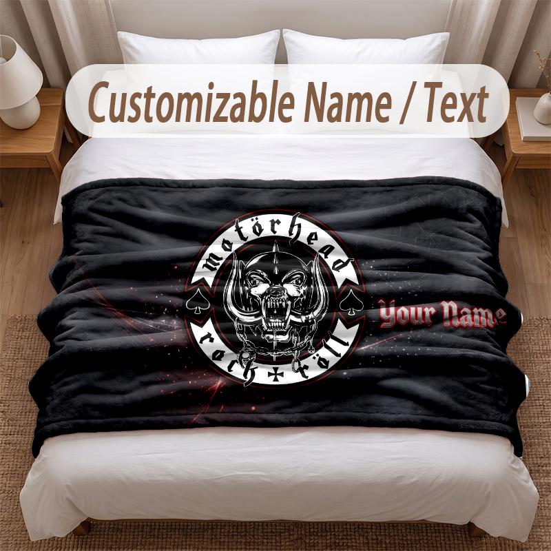 Motorhead Printed Flannel Blanket Custom Name Text Soft Warm Throw For Bedroom Holiday Gift