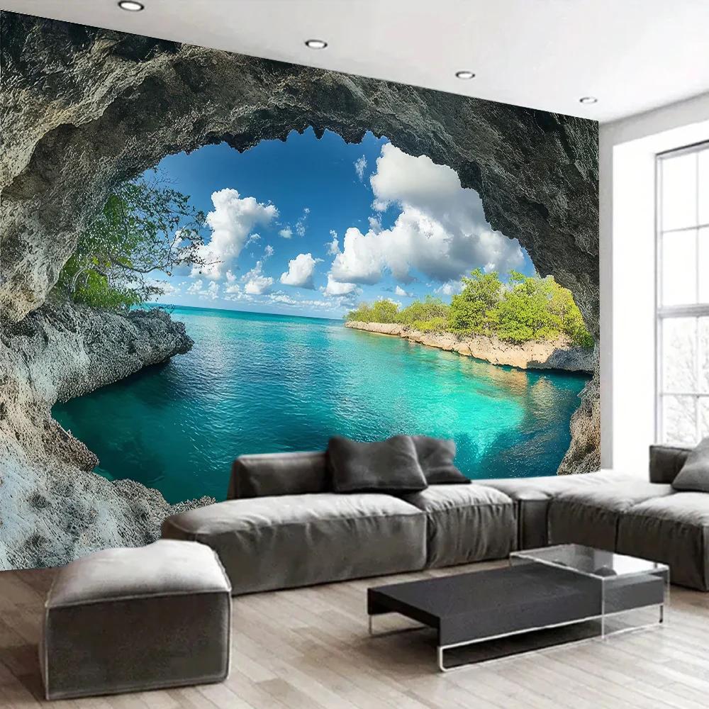 HD-Extra Large Coastal Scene Tape for wall hanging, seascape sky art, for living room, blue ocean home interior decoration
