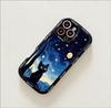 Starry Night Black Cat Pattern Phone Case for Samsung S25 S24 S23 S22 S21 S20 FE Ultra Plus 5G Silicone Cover