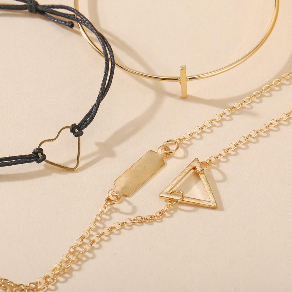 4 Pcs/set Women's  Bracelet Heart-shaped Geometric Retro Simple Style Alloy Bracelet