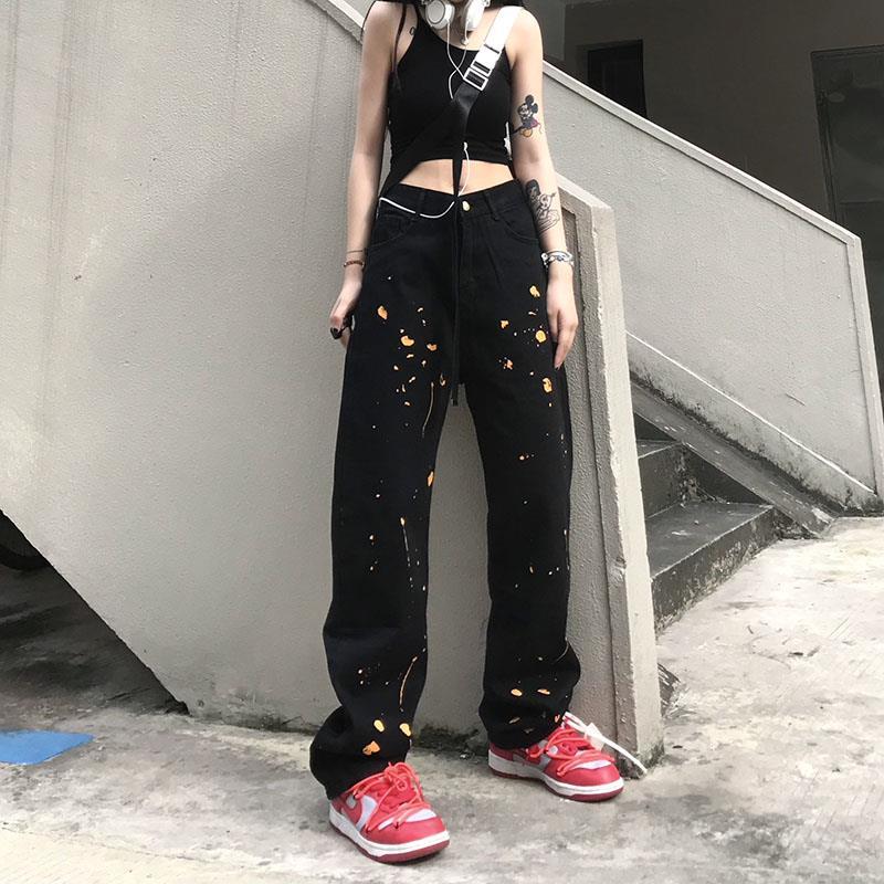 Pantaloni largi pentru femei High Street, blugi cu picior drept, cu cerneală moale