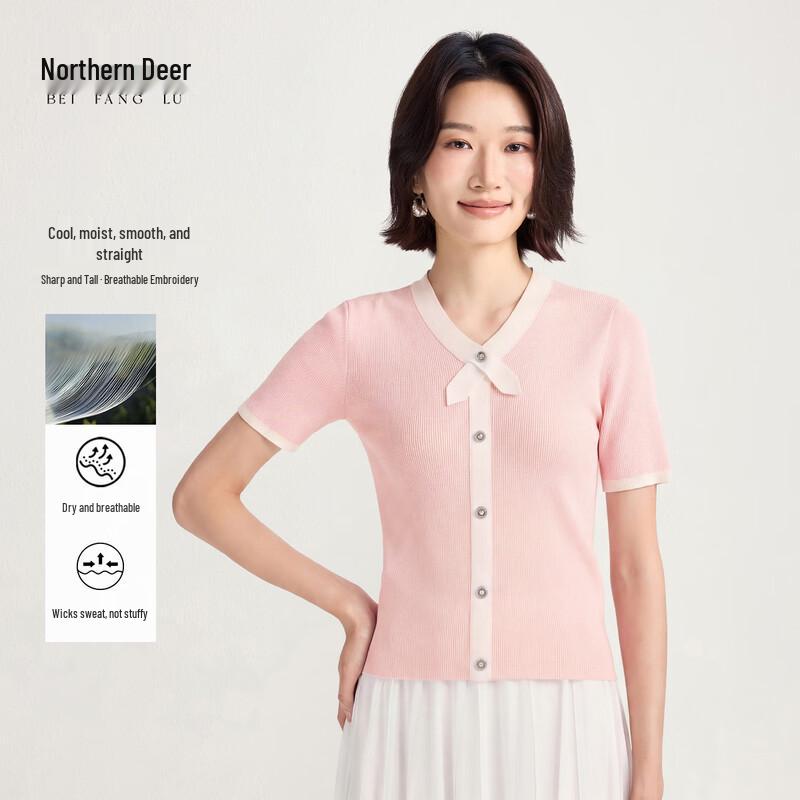 Northern Deer French Chic Bow-Tie Knit T-Shirt 2XL