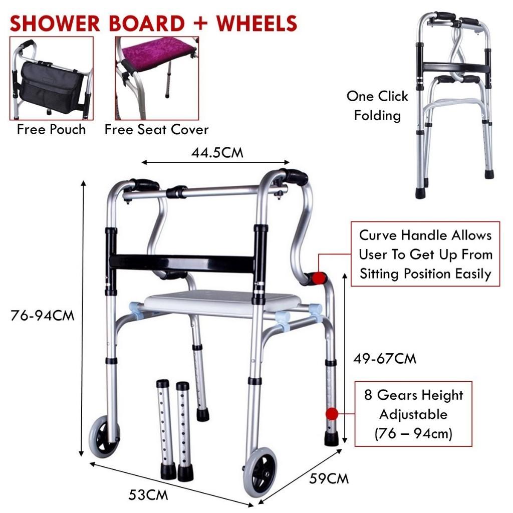 3 in 1 Height Adjustable Walking Frame Foldable Elderly Toilet Support Shower Chair Aluminum Alloy Training Bracket