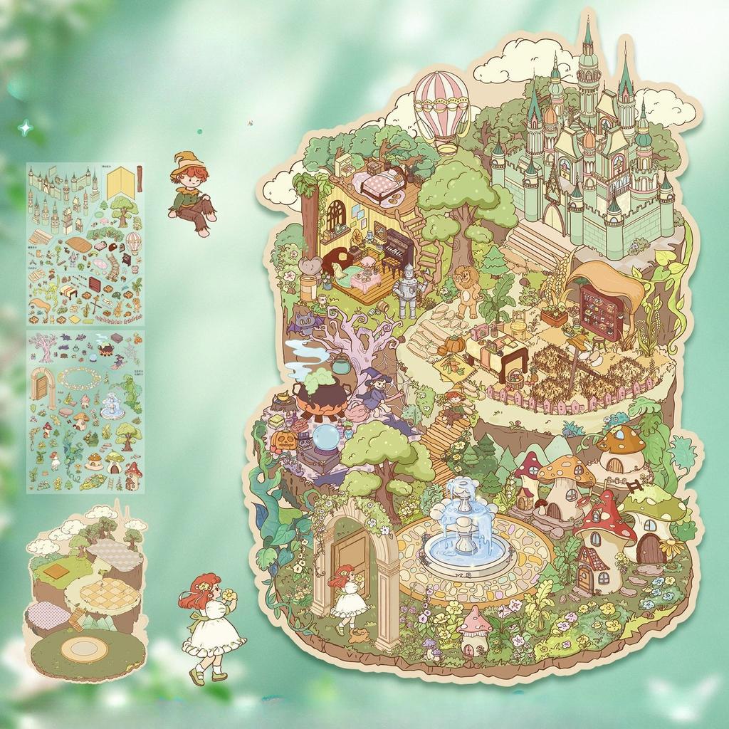 Cartoon Miniatur Scene 3D Stickers Retro DIY PET Landscape Stickers Dekomprese Korejské papírnictví Scrapbooking Plakáty
