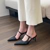 Shangsi, beautiful!! Evening wind white tea pointed high heels bag head half slippers female outside fairy shoes